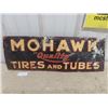 Image 1 : Mohawk Quality Tires and Tubes Embossed Tin Tacker Style Sign 28'' x 9 1/2'' 