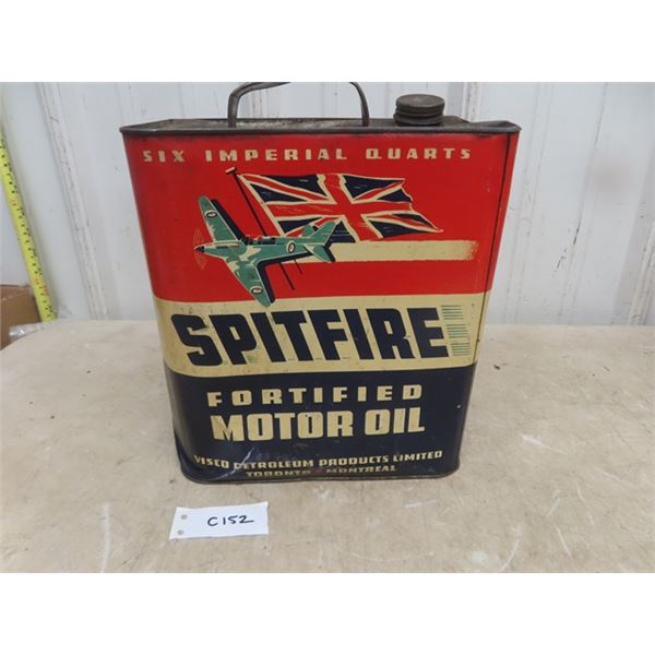 Spitfire 6 Quart Fortified Motor Oil Tin Can , Very Cool Graphics