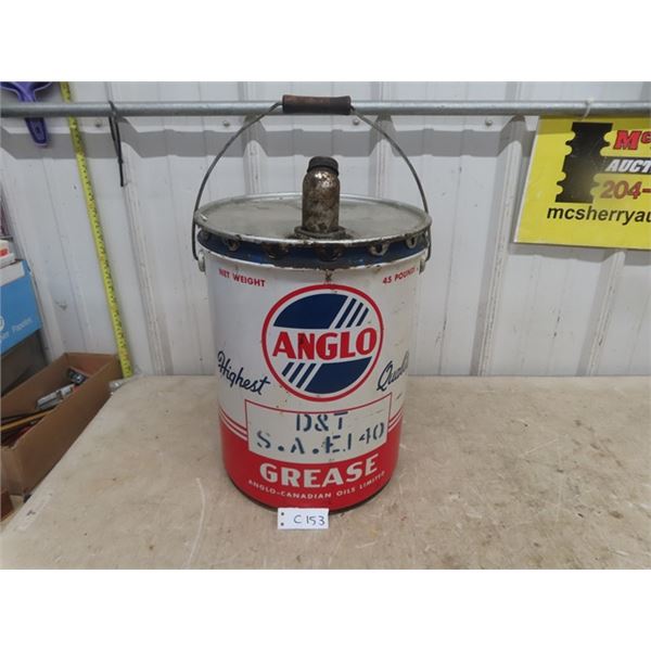 Anglo 45 LBS Painted Metal Grease Pail with Spout and Handle, Good Clean Graphics 