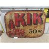 Image 1 : Kik Cola Lightly Embossed Tin Sign with 6 Cent Bottle 30 OZ 27'' x 19''