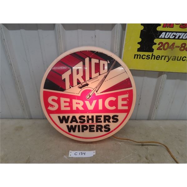 Trico Service Washers-Wipers Light Up Dealer Sign with Plastic Face and Metal Body 15'' Diameter and