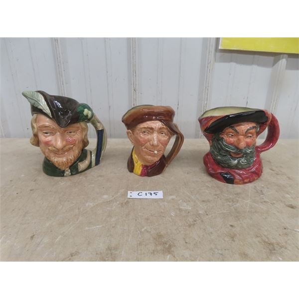 3 Royal Doultan Toby Pitchers - Robin Hood 1959, Poppy 1946, Falstaff 1949 