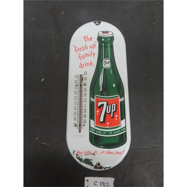 7up Porcelain Thermometer with Bottle  The Fresh Up Family Drink  Made in Canada 15'' x 6'' 