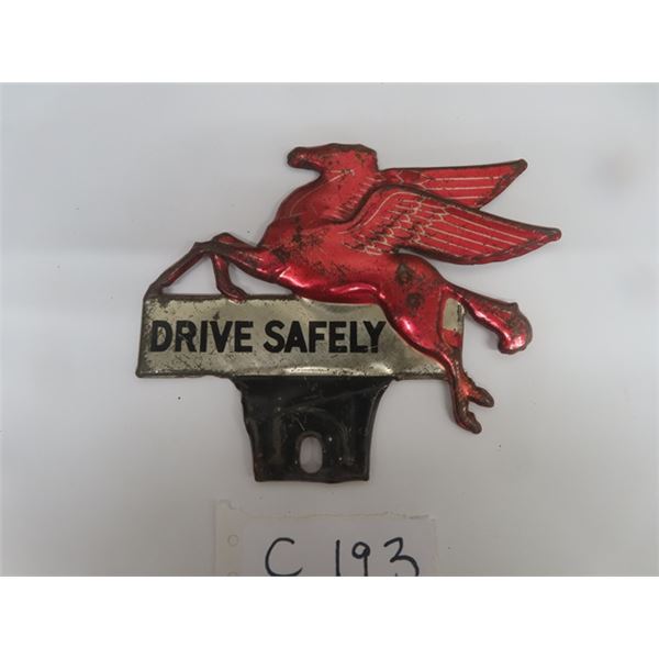 Mobil Pegasis Metal 'Drive Safely' License Plate Topper 6 1/2'' x 5''