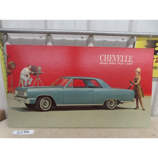 1964 Chevelle Malibu Super Sport Coupe Dealership Cardboard Display Sign 18  x 32  