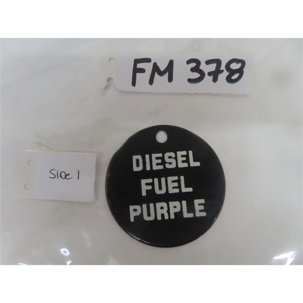 Porcelain Diesel Fuel Purple Double Sided Barrel Tag 2.5" Wide 