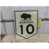 Image 1 : Metal Highway Sign Manitoba #10 HWY - Nice Condition with Graphics of Buffalo 24" x 30" 