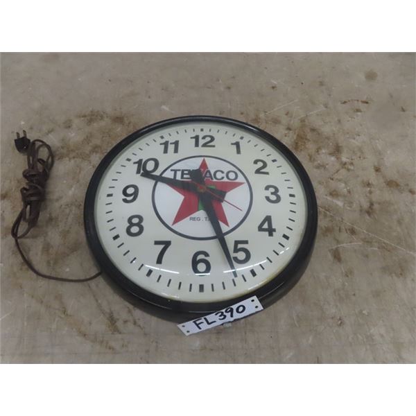 School House Clock with Texaco Decal + with Metal Body + Glass Face 14  Wide