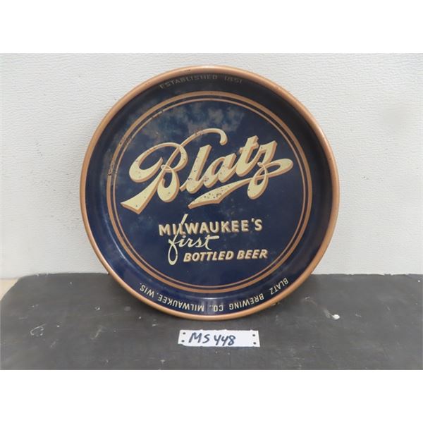 Blatz Milwaukee Beer Tin Serving Tray 13  Wide