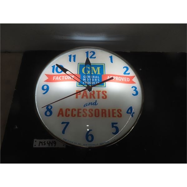 General Motors Factory Approved Parts + Accessories 15  Pam Clock- Glass Face- Works + Lights Up