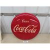 Image 1 : Vintage Drink Coca-Cola 24" Button Metal Sign- Red Background has been Repainted