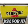 Image 2 : Pennzoil ' Ask For It' Double Sided Hanging Sign With Wall Mount Bracket 18"×22.5"