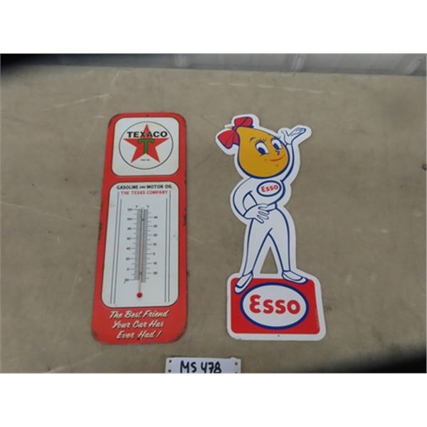 Modern Tin Texaco Thermometer 6"×15.5"  + Cardboard Esso Oil Girl