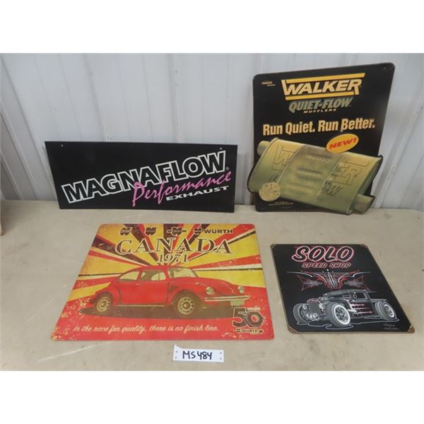 Lot of 4 Modern Auto Related  Signs: Magnaflow Exhaust- Wurth Canada, Walker Muffler, Solo Speed Sho