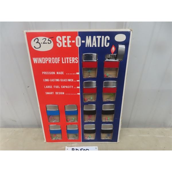 Super Cool See-O-Matic Windproof Lighters Cardboard with Easel Back Counter Display- Comes with 12 N