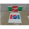 Image 1 : Pepsi + 7Up Plastic Advertising Signs From Drink Machines: 16"×18" & 10"×23"