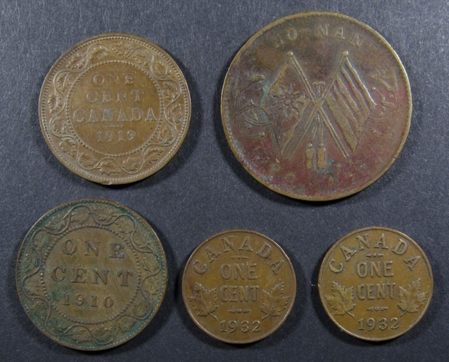 (5) early DATE FOREIGN COPPER COINS