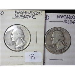 1940 And 1944-D Silver Washington Quarters