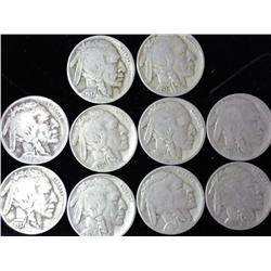 10 Assorted 1930's Buffalo Nickels