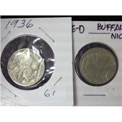 1936 And 36-D Buffalo NIckels