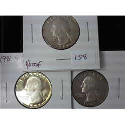 1980-S, 81-S And 85-S Washington Quarters