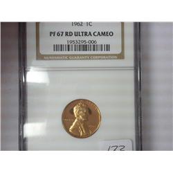1962 Lincoln Cent NGC PF67 RD Ultra Cameo