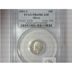 2001-S Silver Roosevelt Dime PCGS PR69DCAM