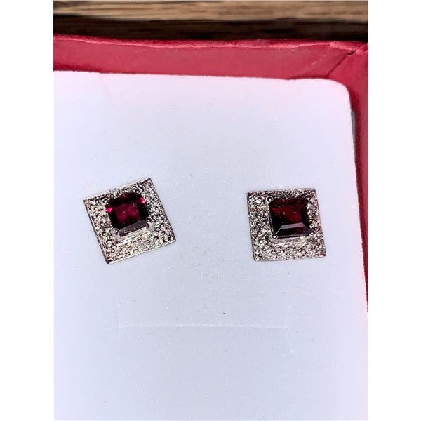 Ladies Garnet & Diamond Earrings .925 Silver with Appraisal $315.00