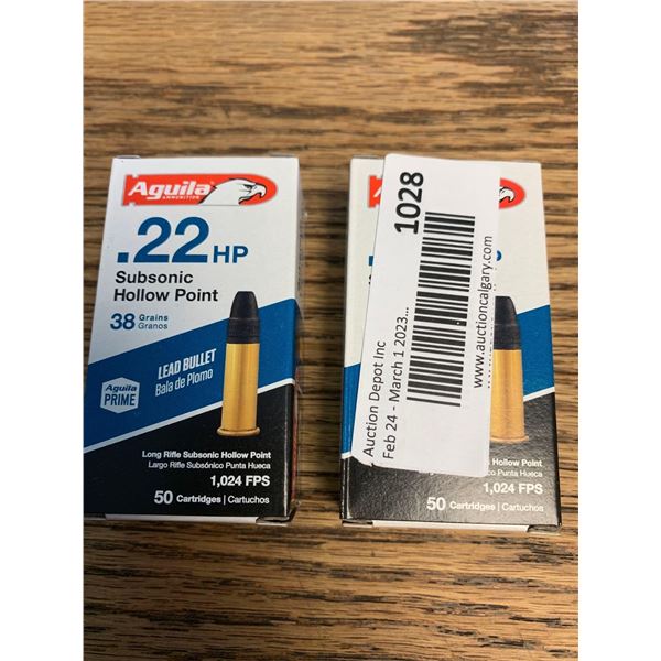Aguila .22 Cal Subsonic Hollow Point 50 x 2