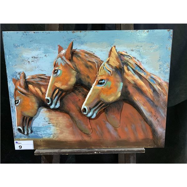 MODERN VIBES ART PIECE- METAL 3D HORSES- APPROX 2'X2'7- INCLUDES MOUNTING HARDWARE