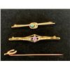 Image 1 : 14K BROOCH SET WITH AMETHYST AND PEARS, 10K BROOCH SET WITH BLUE STONE, 14K STICK PIN SET WITH