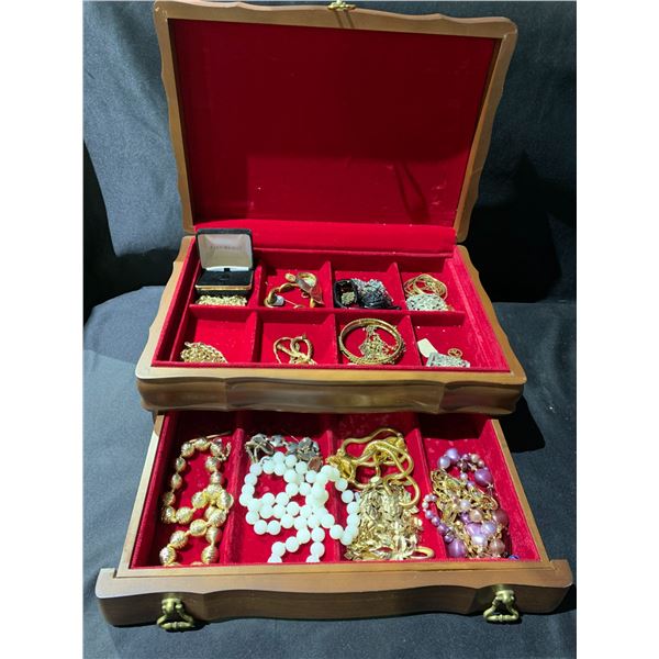 15"X 10" X  6" JEWELRY BOX WITH CONTENTS, BANGLES, NECKLACES, BROACHES, AND MORE & DOLCE & GABANA