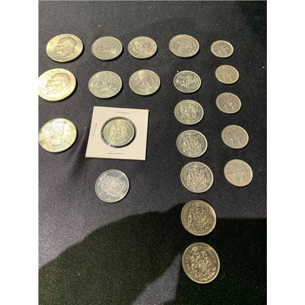 LOT OF AMERICAN, CANADIAN 50CENT PIECES AND CENTENNIAL QUARTERS