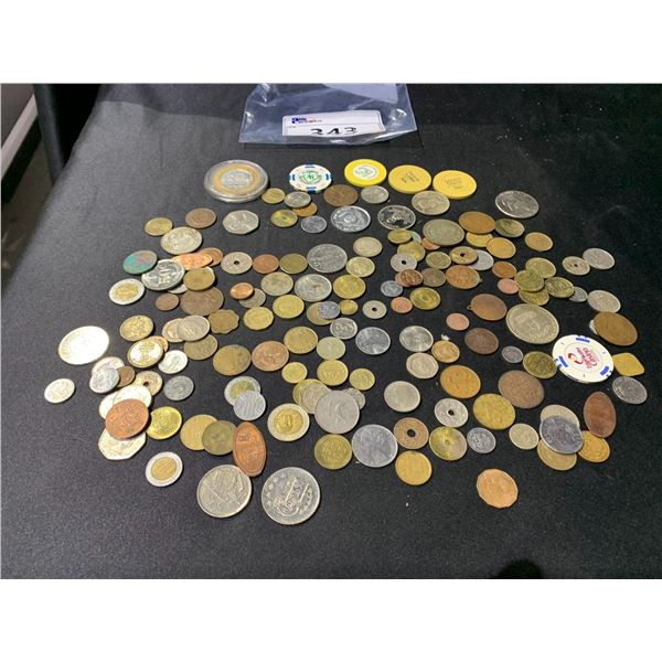 ASSORTED CASINO TOKENS, WORLD COINS: JAPAN, ENGLAND, AND MORE