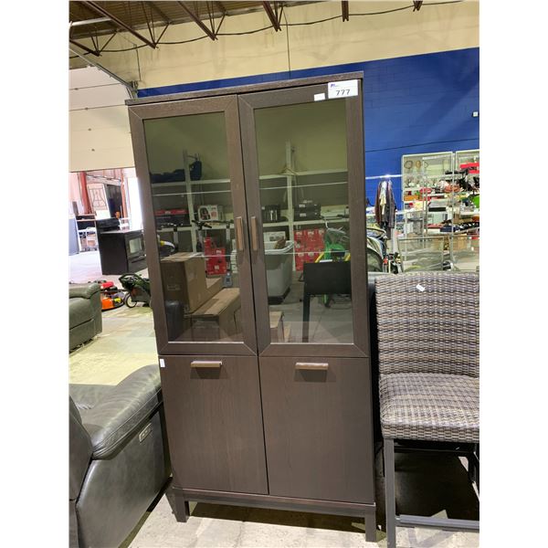 4 DOOR GLASS FRONT WOOD CABINET 18X36X74 