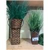 Image 2 : 3 ASSORTED PLANTER POTS WITH FAUX PLANTS & FUAX GRASS DOME