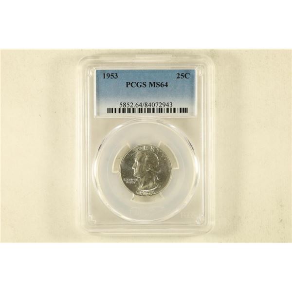 1953 WASHINGTON SILVER QUARTER PCGS MS64