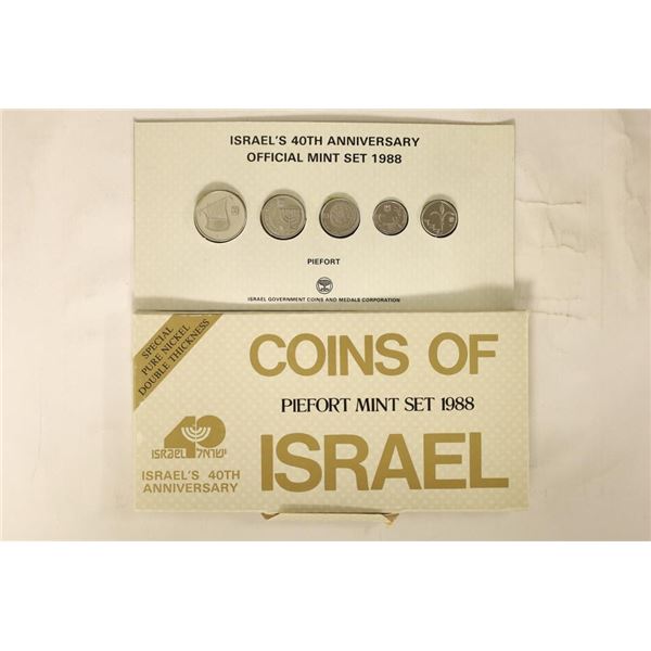 1988 ISRAEL 5 COIN PIEFORT MINT SET, ISRAEL'S 40TH