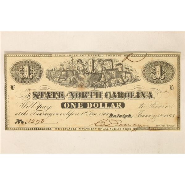 1863 NORTH CAROLINA $1 OBSOLETE BANK NOTE