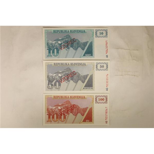 3-CIRCA 1990'S SLOVAKIA SPECIMEN BILLS: TEN TOLAR,