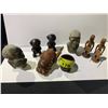 Image 1 : ASSORTED ITEMS INCLUDING; WOOD SCULPTURES, BONE/CLAY PIPE, STONE AFRICAN SCULPTED HEADS & MORE