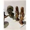 Image 2 : ASSORTED ITEMS INCLUDING; WOOD SCULPTURES, BONE/CLAY PIPE, STONE AFRICAN SCULPTED HEADS & MORE