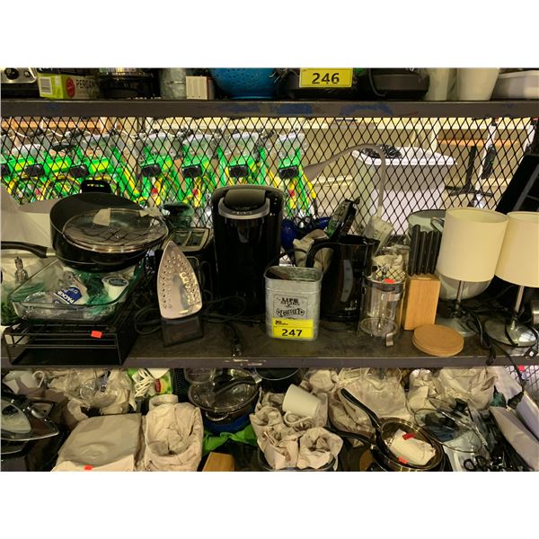 ASSORTED ITEMS INCLUDING; KITCHENWARE, COFFEE MAKER, LAMPS & MORE