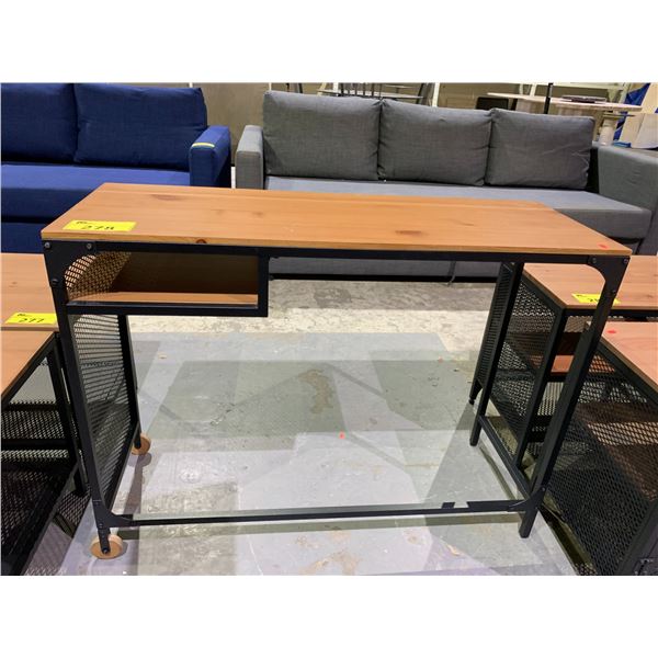 WOOD AND METAL DESK WITH STORAGE TRAY APPROX 39.5 X 14 