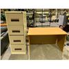 Image 1 : DESK 47 X 29.5" AND METAL FILE CABINET WITH KEY