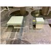 Image 1 : MATCHING STONE AND GLASS TOP COFFEE TABLE AND SIDE TABLE APPROX 24 X 24" AND 37.5 X 37.5"