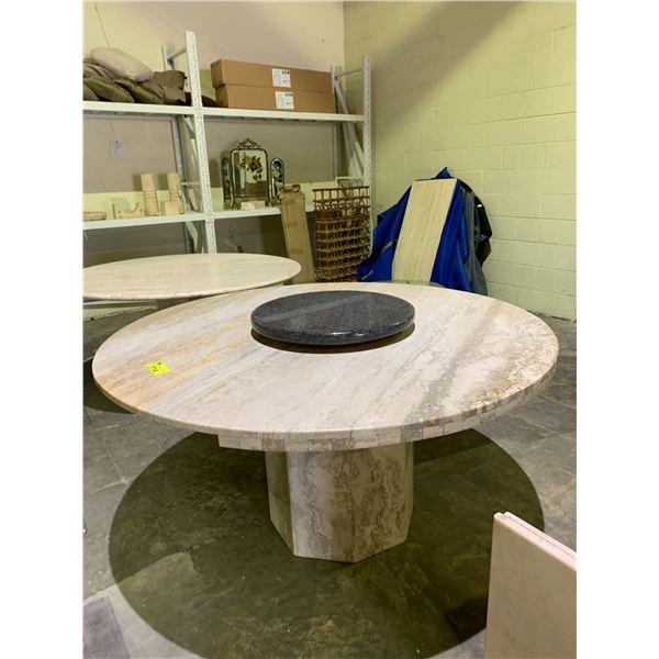 ROUND STONE TOP DINING TABLE APPROX 58" DIAMETER WITH LAZY SUSAN