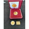 Image 1 : 1997 HONG KONG $1000 GOLD COIN AND CANADA 3C COIN AND STAMP SET (GOLD PLATED SILVER COIN)