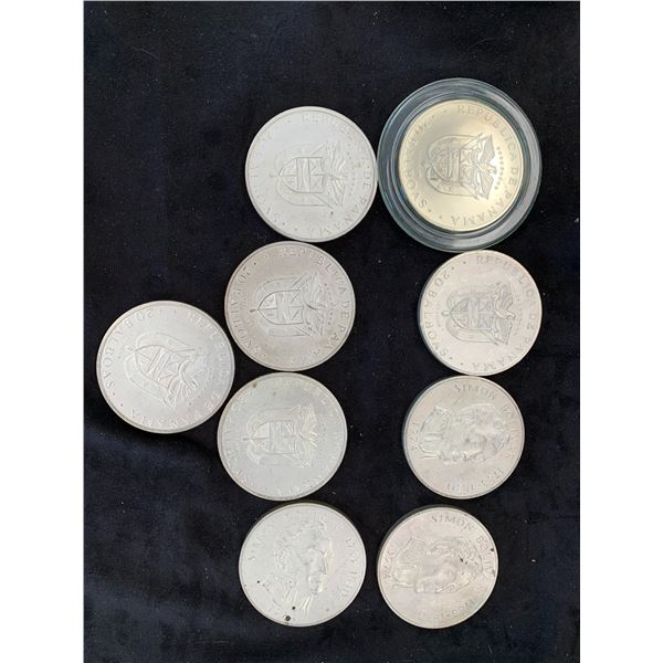 NINE PANAMA 20 BALBOAS SILVER COINS