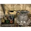 Image 2 : SHELF LOT OF RED GLASSWARE, VASES, GLASSES, AND FIGURINE,